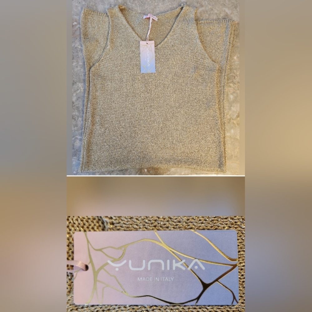 S/M M/L Womens Swim Knitted Sun Cover Up Dress Gold Sparkle Made In Italy